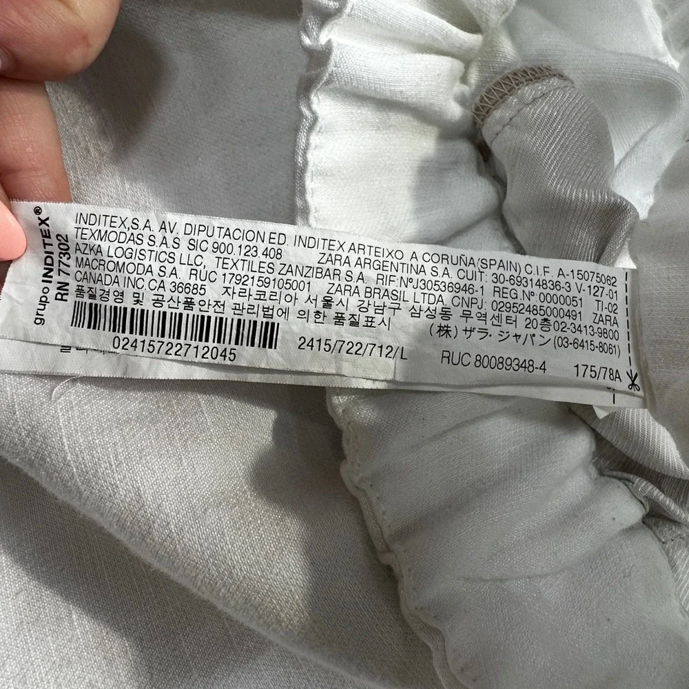 Zara White Linen Blend High Waisted Cuffed Crop Pants Large